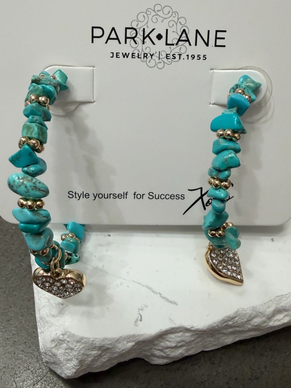 Park Lane Santorini Earrings Turquoise Hoop Heart Charm Gold Tone NWT